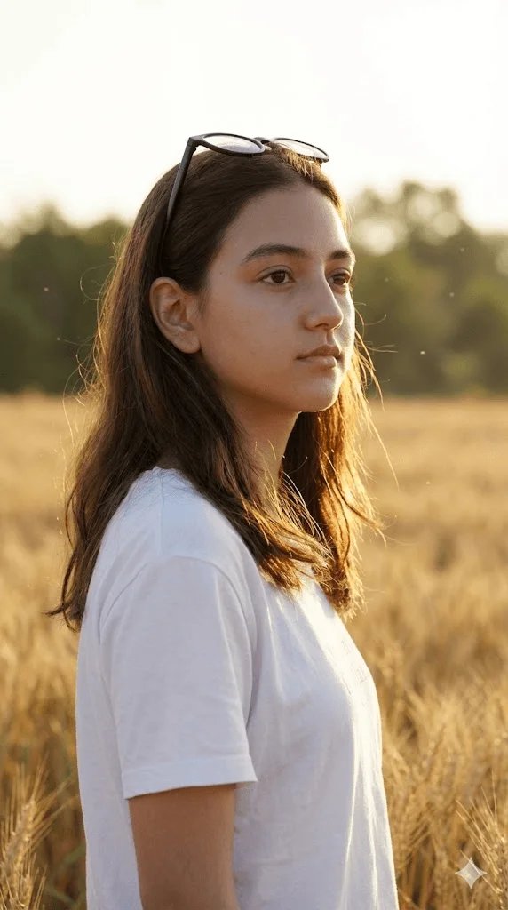 Golden hour Instagram style prompt preview with wheat field and warm backlight
