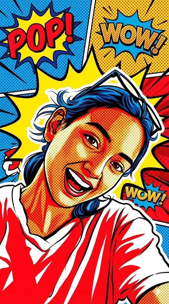 Pop art Instagram style prompt preview with bold colors and comic style background
