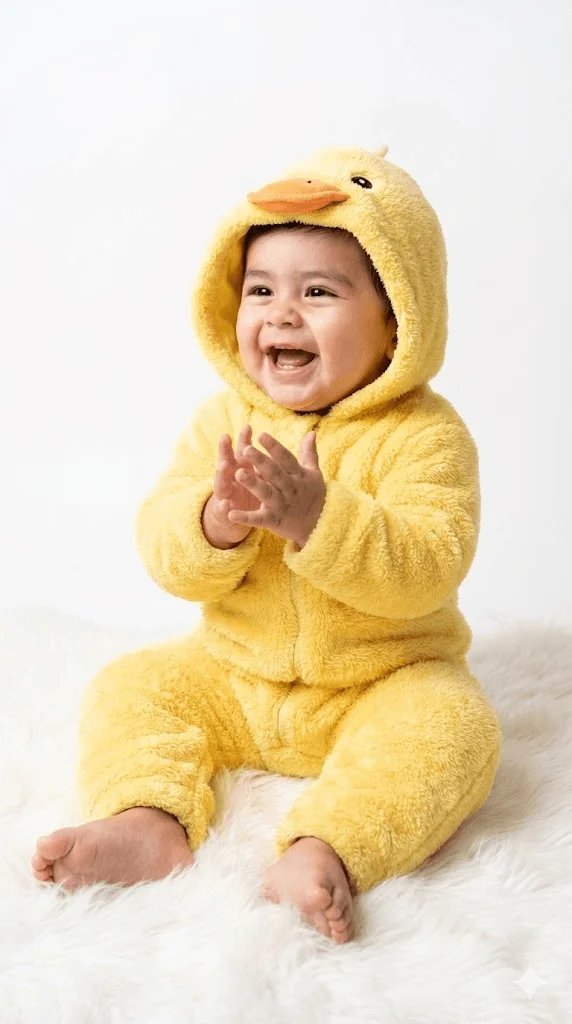 Fluffy duckling outfit prompt preview for a cute studio photo edit