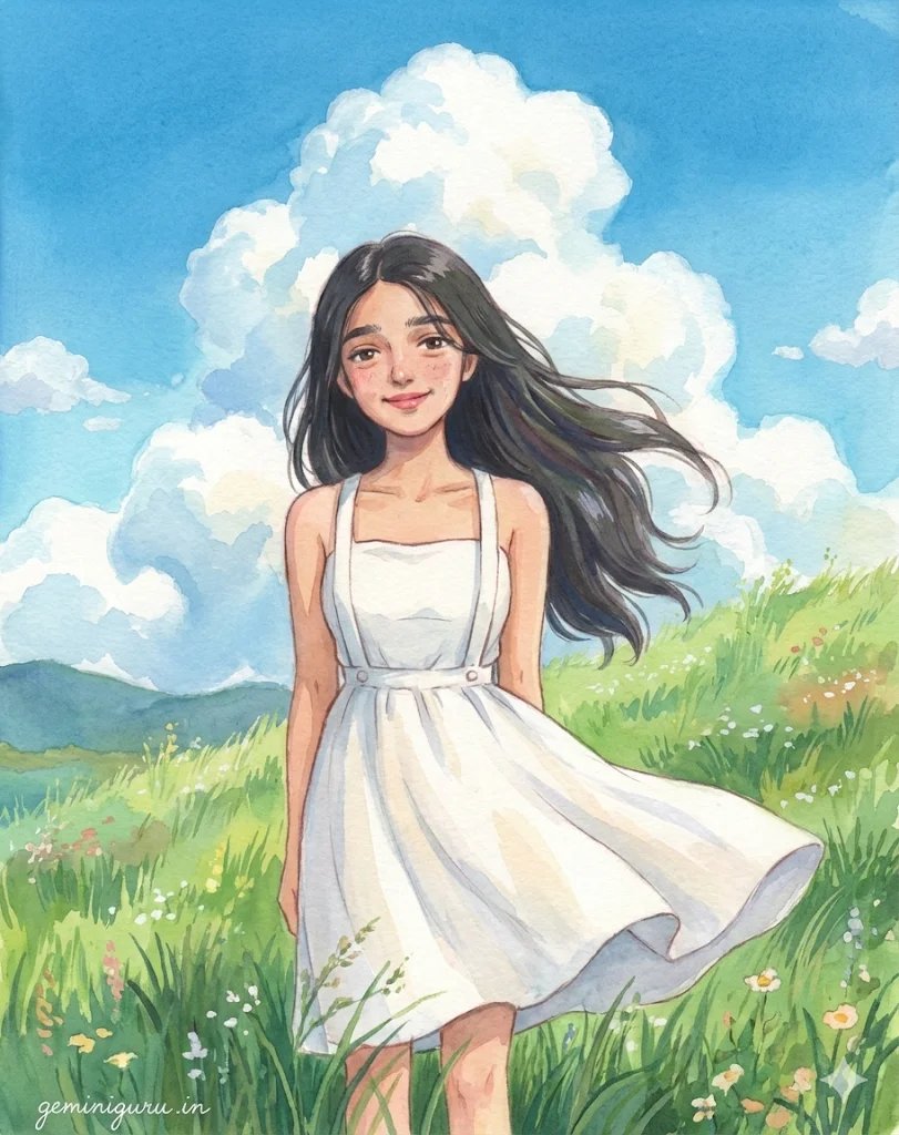 1. The Ghibli Nostalgia (Watercolor and Nature) AI prompt example