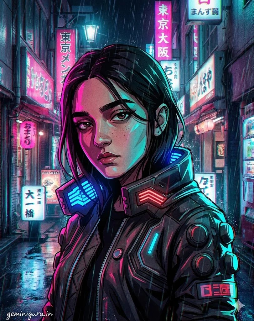 3. The Cyberpunk Runner (Neon and Grit) AI prompt example