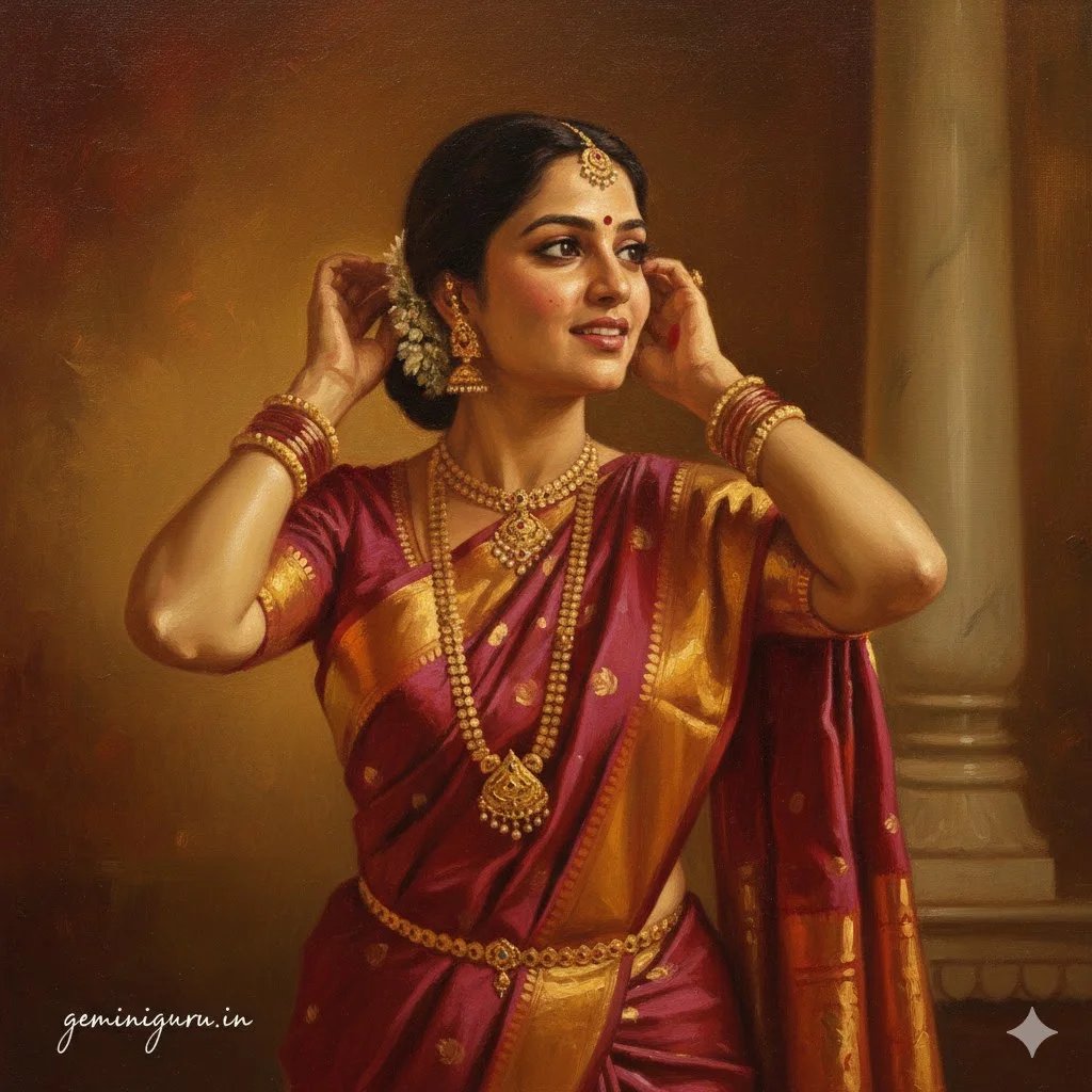 4. The Raja Ravi Varma Muse (Oil Painting) AI prompt example