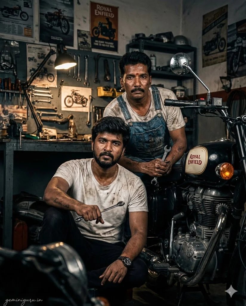 6. The Mechanic Duo (Garage Vibes) AI prompt example