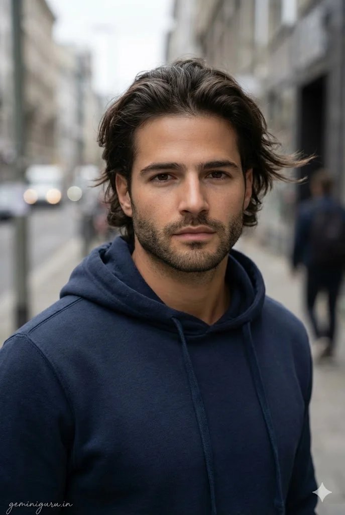 Gemini AI medium length flow hairstyle prompt for men