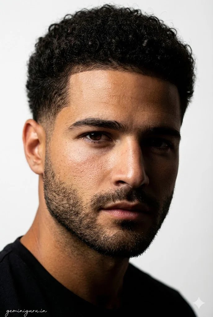Gemini AI defined curls taper hairstyle prompt for men