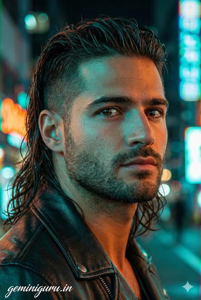 Gemini AI modern mullet hairstyle prompt for men