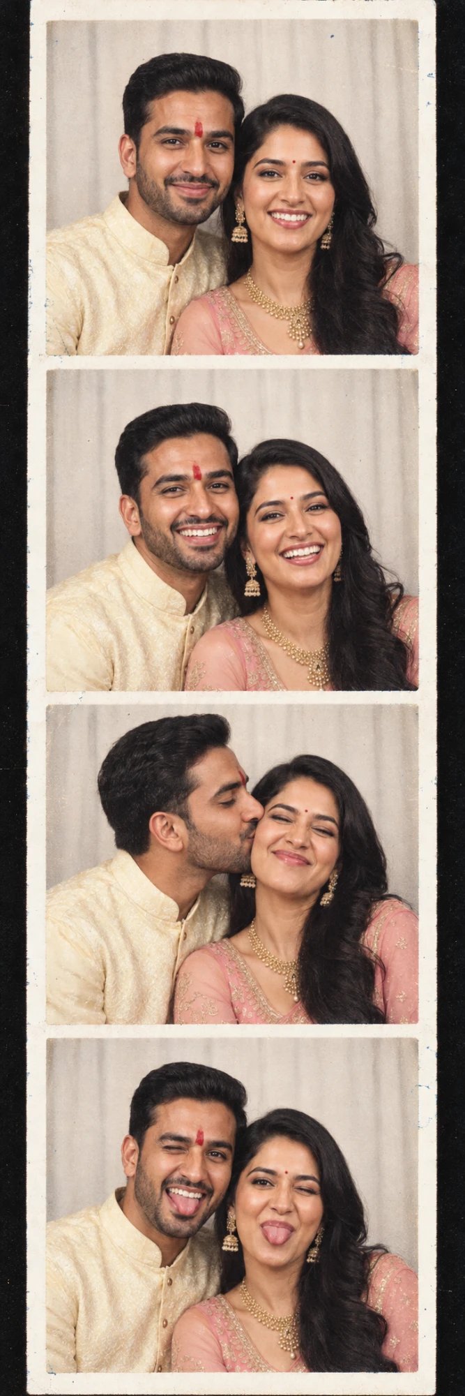Four frame photo booth strip of a couple making different expressions