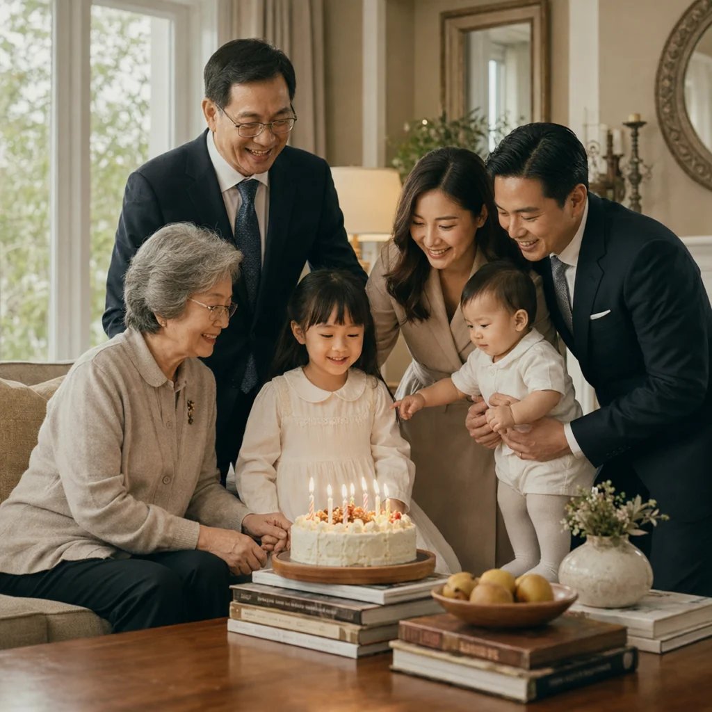 Three generations celebrating a birthday together outdoors