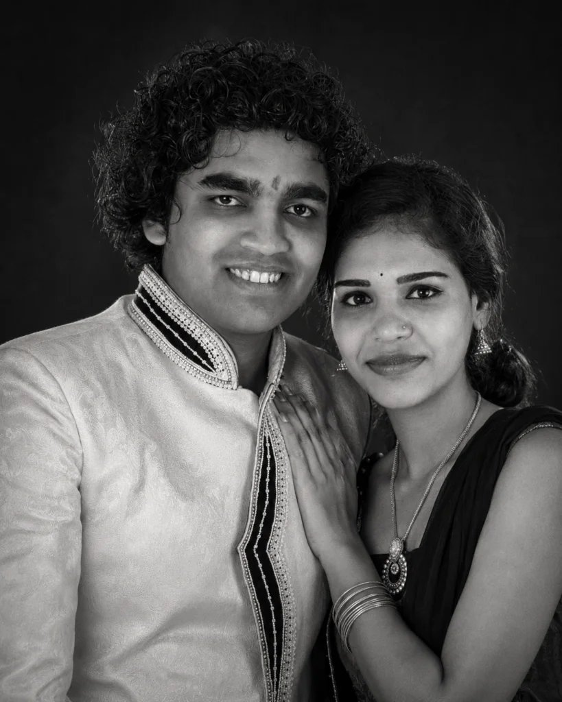 Fine-art black and white portrait of a brother and sister