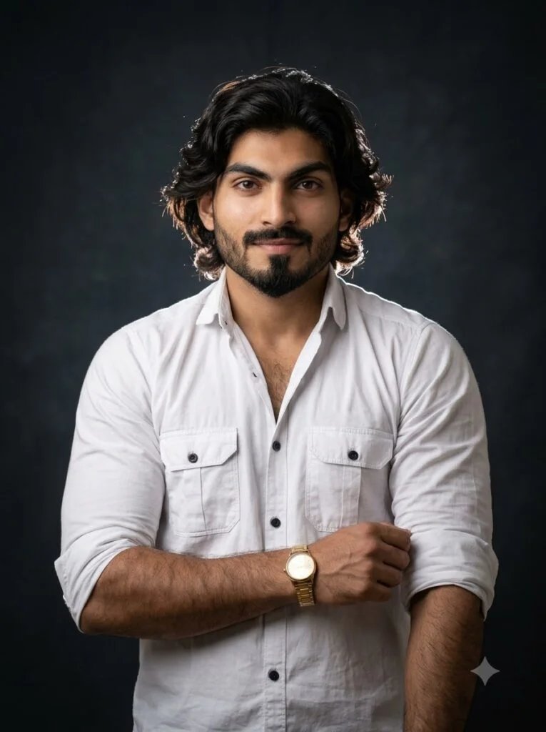 Profile picture with glowing rim light on dark background