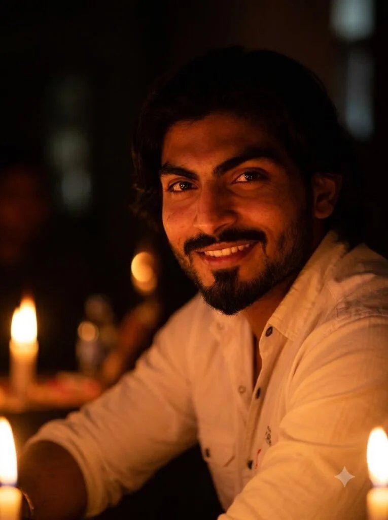 Instagram profile picture with warm candlelight-style lighting