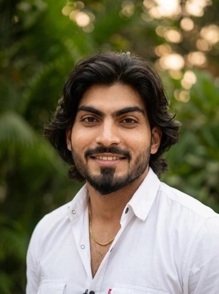 Instagram profile picture with soft out-of-focus greenery background