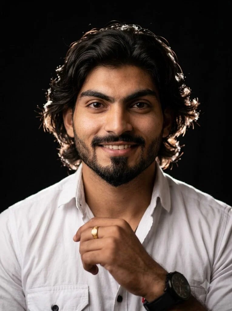 Profile picture with black background and soft rim light