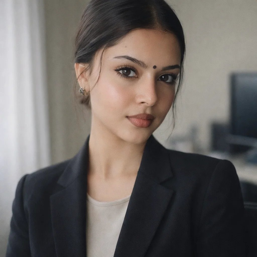ChatGPT professional headshot prompt preview with corporate window light, blazer outfit, and natural skin texture