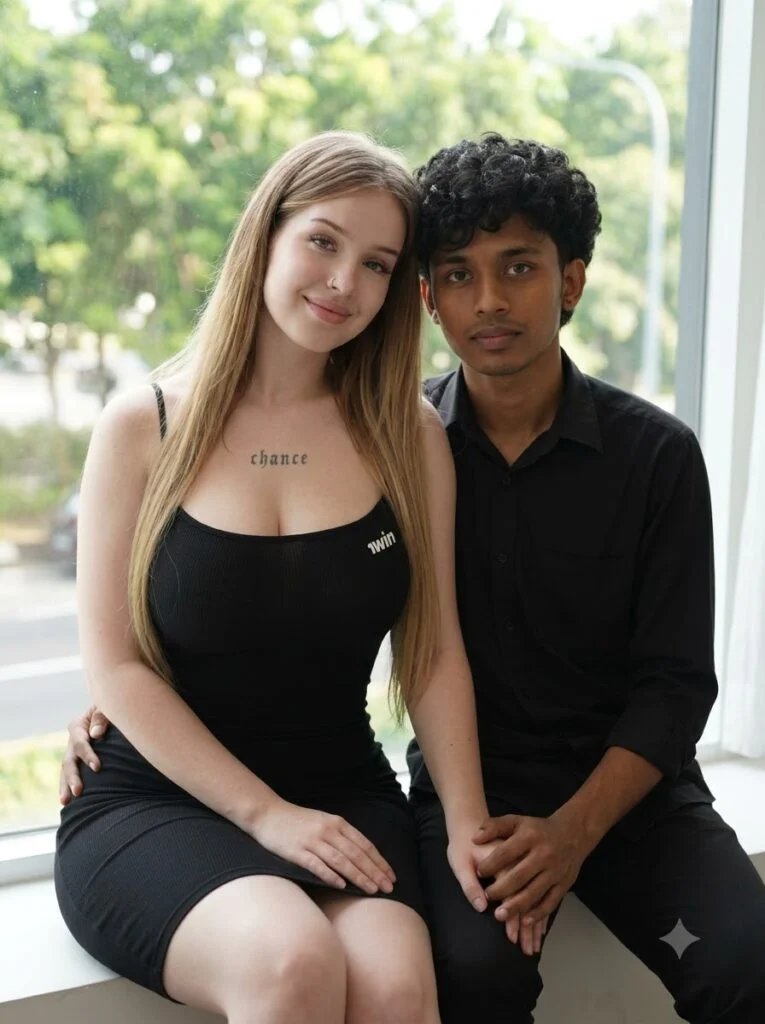 Couple seated together by a window in soft natural light