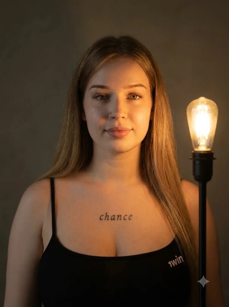 Woman in a half-lit portrait created with a single warm lamp