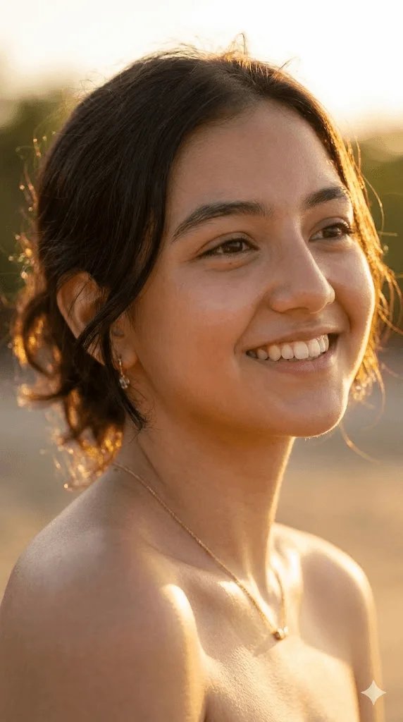 Golden hour New Year portrait prompt preview with warm backlighting