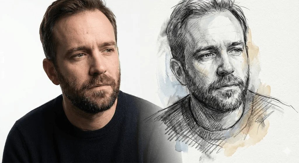 Artistic sketch Instagram DP prompt preview with half realistic half charcoal portrait effect