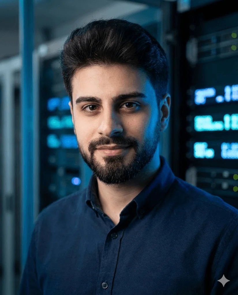Tech expert LinkedIn profile prompt preview with blue ambient background lighting