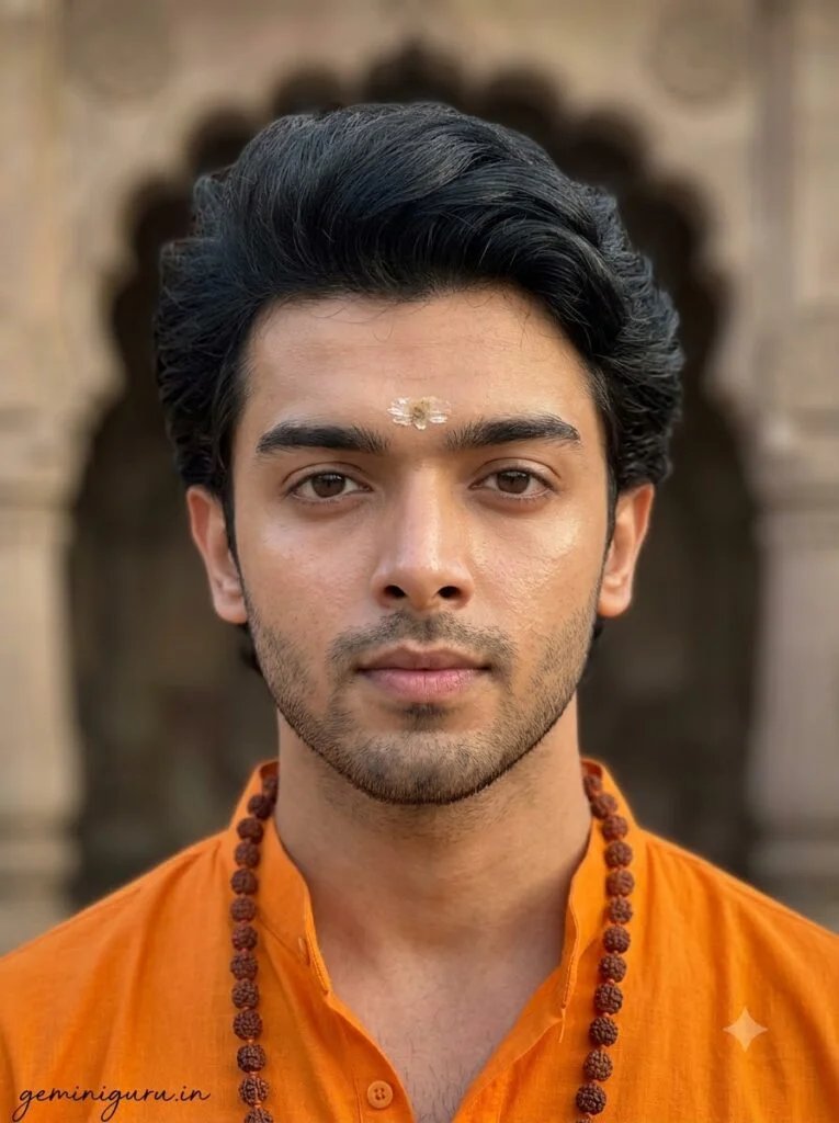 Square Mahadev devotional profile photo with rudraksha mala and ash tilak