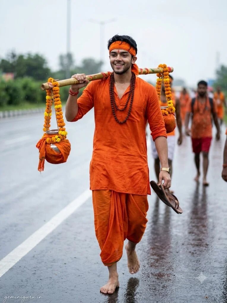 Kanwariya carrying a decorated kanwar during Sawan yatra