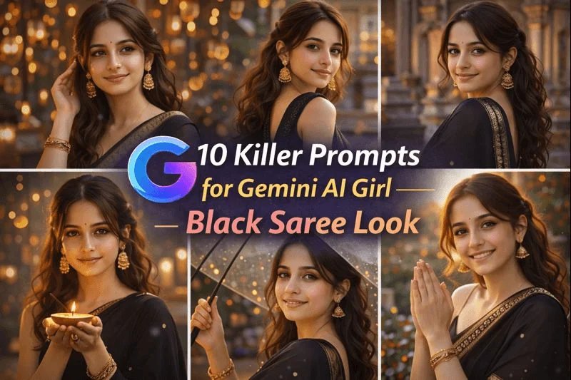 10 Black Saree Gemini AI Prompts for Elegant Photo Edits
