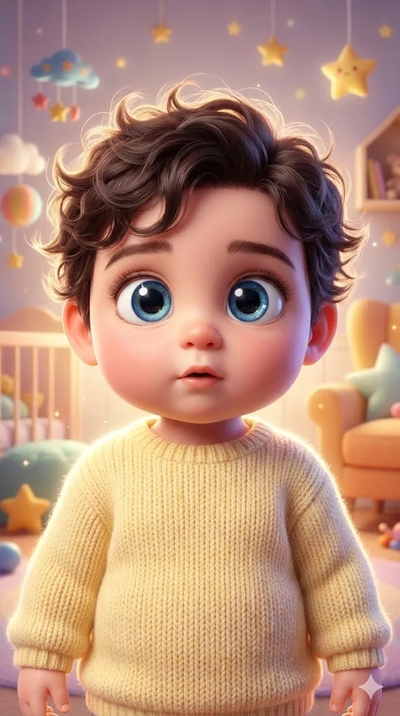 3D storybook baby photo prompt preview with soft nursery lighting