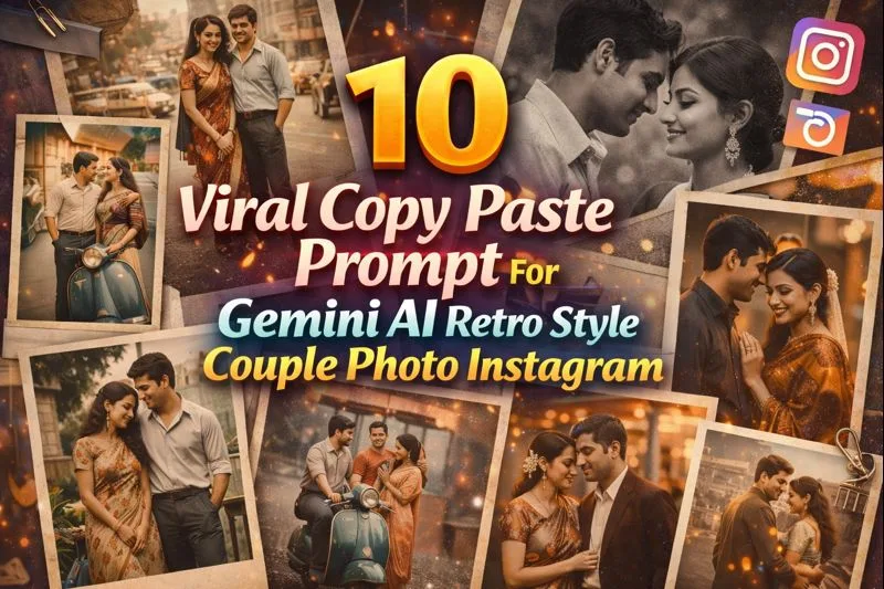 Retro couple Gemini AI prompts preview for realistic vintage style photo edits