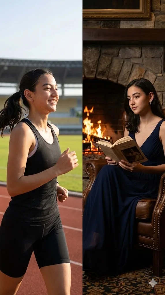 Two sides New Year resolution prompt preview with active and calm lifestyle scenes