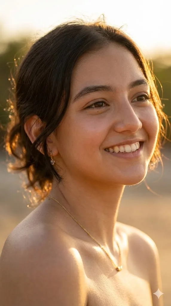 Golden hour New Year portrait prompt preview with warm backlighting