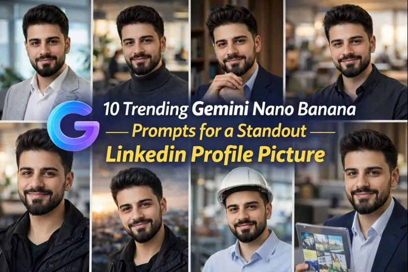 LinkedIn profile picture Gemini prompts preview for realistic professional photo edits