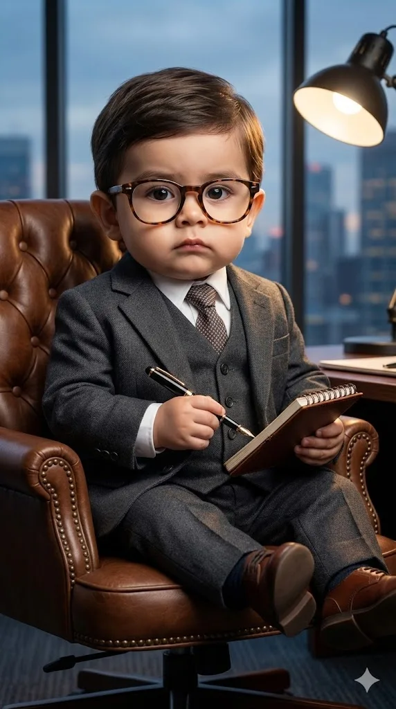 Little boss baby prompt preview with tiny suit and office portrait scene