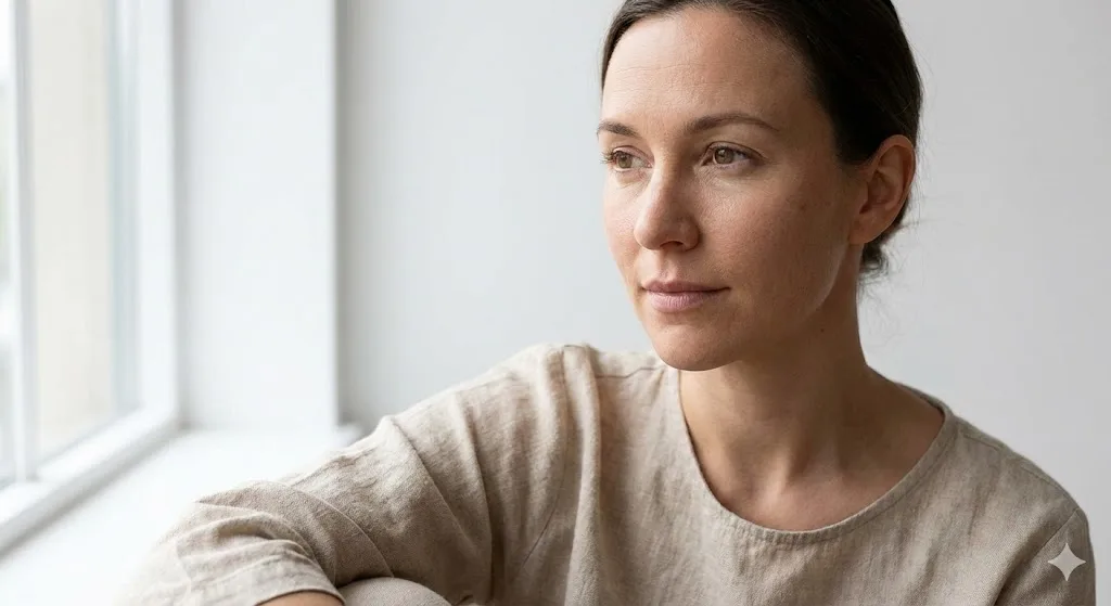 Minimal Instagram DP prompt preview with beige outfit and soft window light