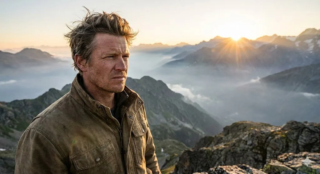 Adventure Instagram DP prompt preview with mountain sunrise and outdoor jacket