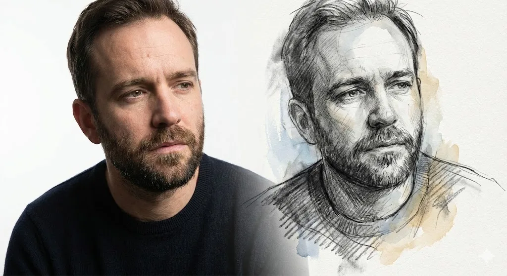 Artistic sketch Instagram DP prompt preview with half realistic half charcoal portrait effect