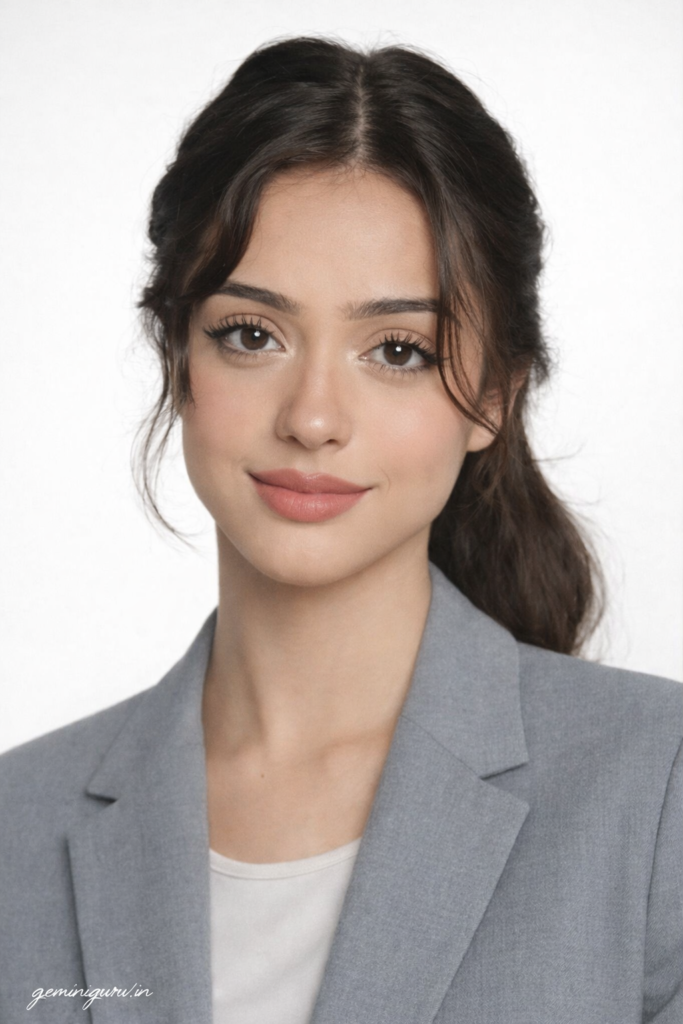 ChatGPT professional headshot prompt preview with high key studio lighting, white backdrop, and formal outfit