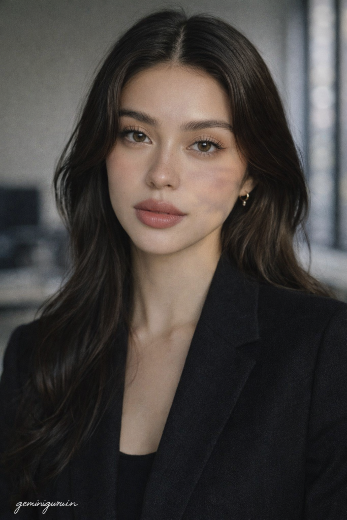 ChatGPT professional headshot prompt preview with executive office background, dark suit, and soft low contrast light