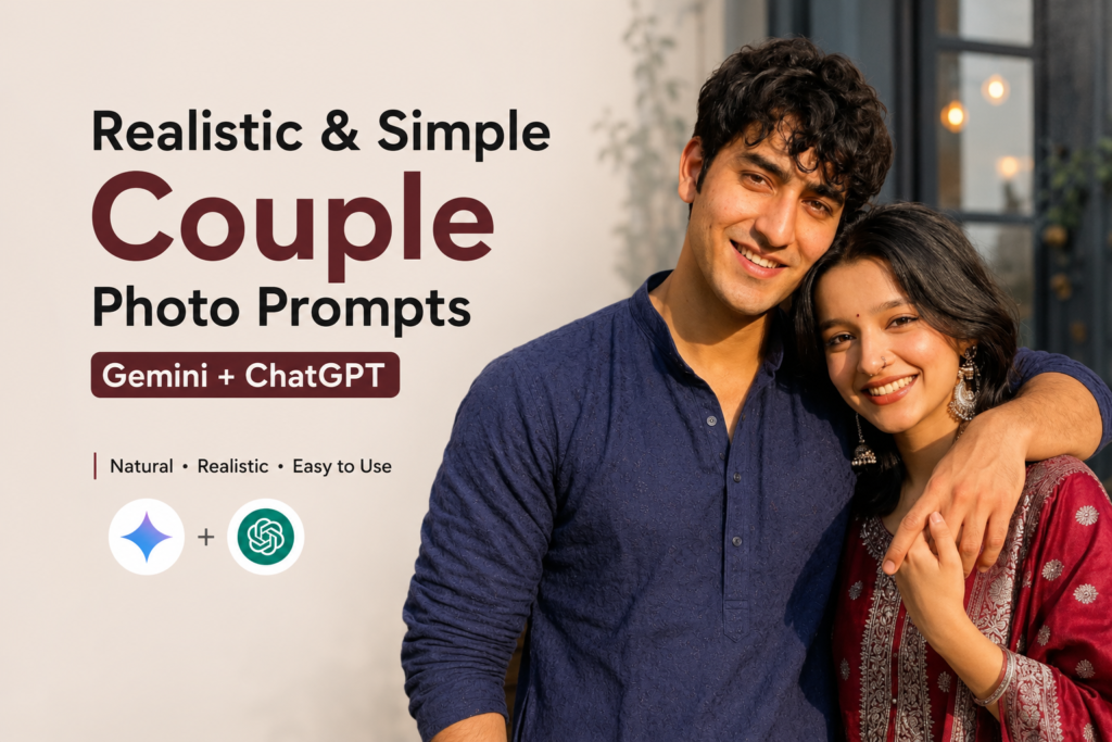 Realistic couple photo prompts for Gemini and ChatGPT with natural lighting and true skin texture