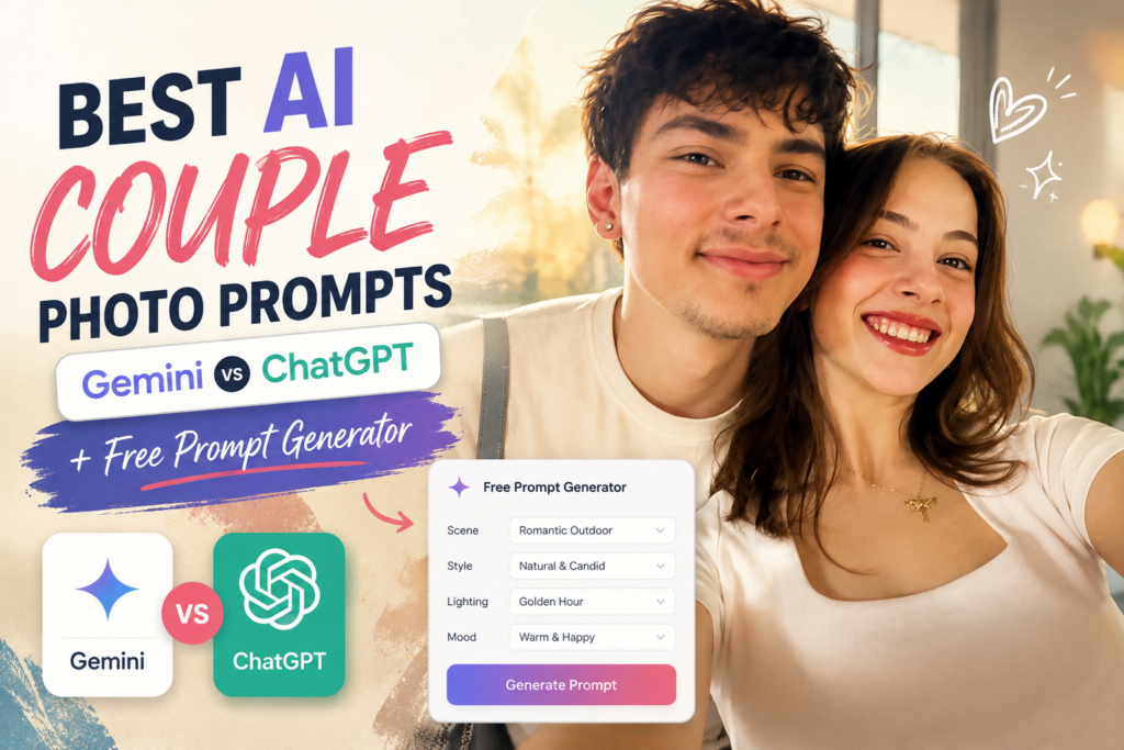 Best AI couple photo prompts for Gemini and ChatGPT with a free couple prompt generator