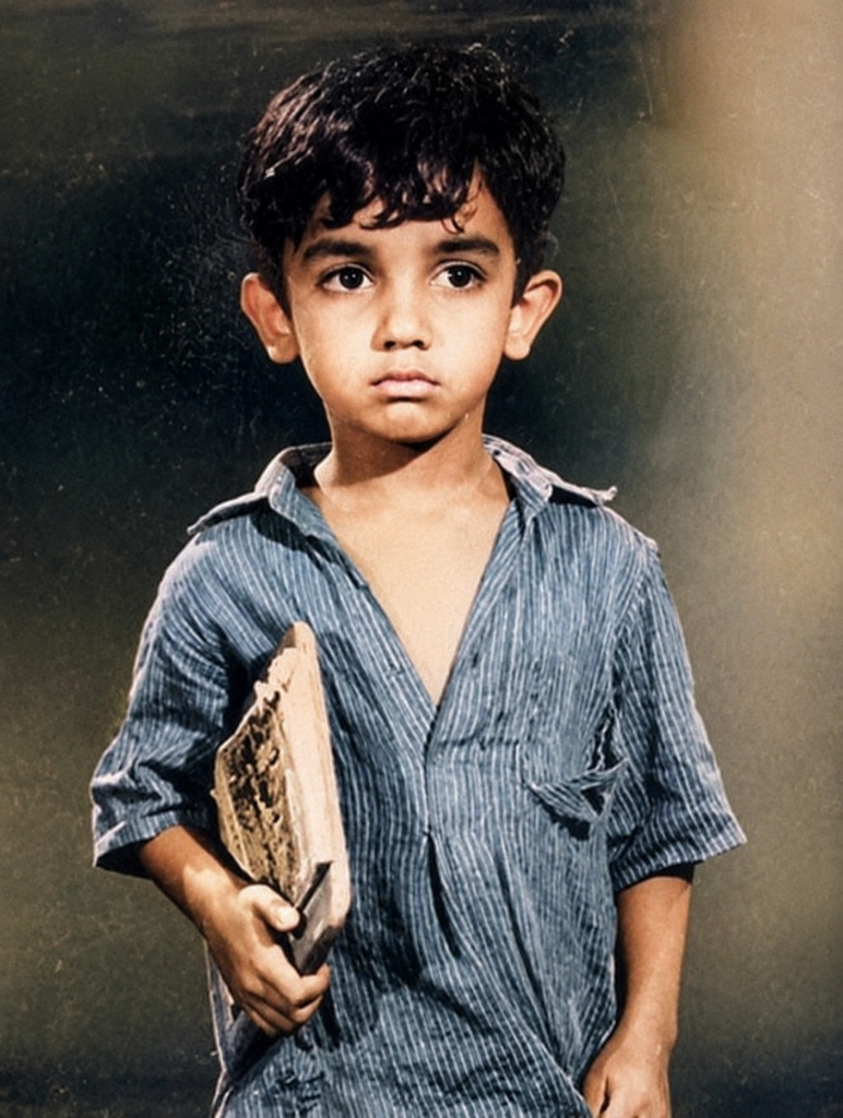 Colourised black and white childhood photograph with natural period tones
