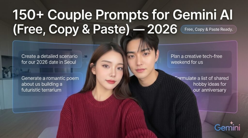 150+ couple prompts for Gemini AI with romantic and realistic photo styles
