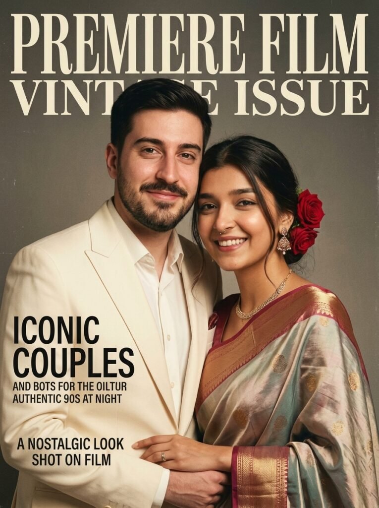 Couple posing for a vintage Indian film magazine cover