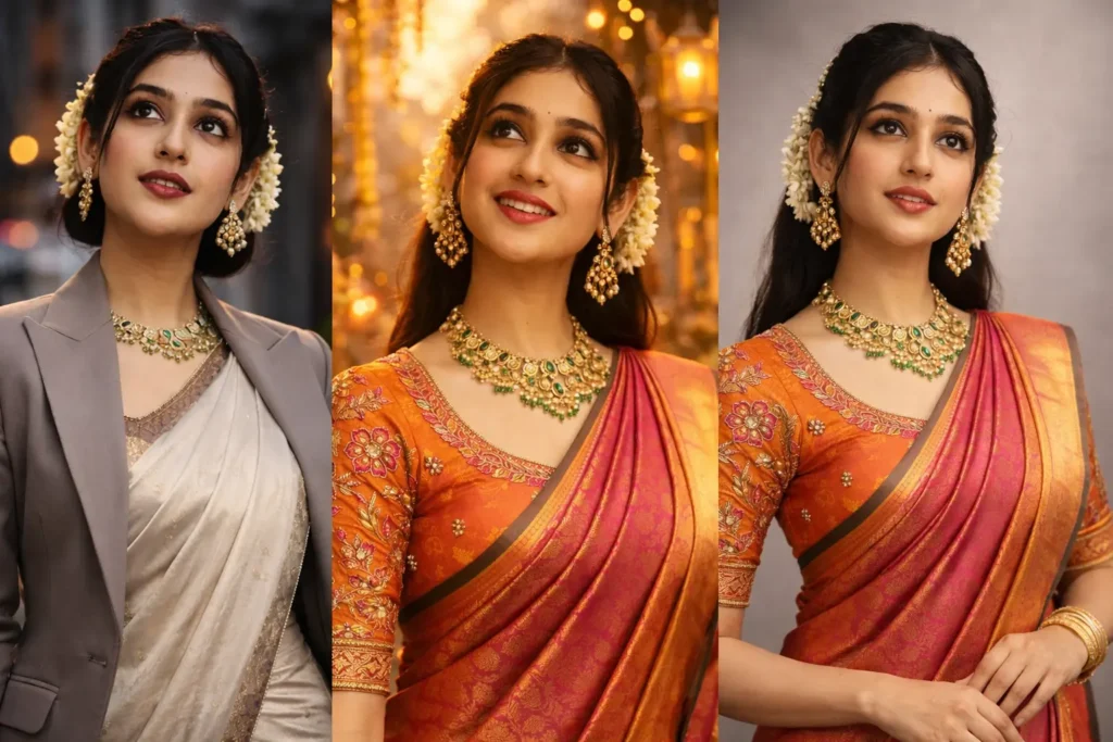 ChatGPT saree look prompts preview for realistic traditional outfit photo edits