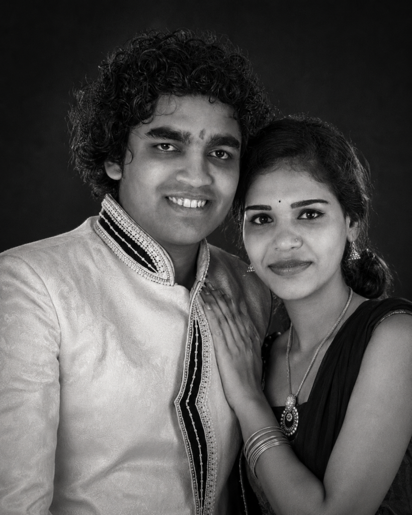 Fine-art black and white portrait of a brother and sister