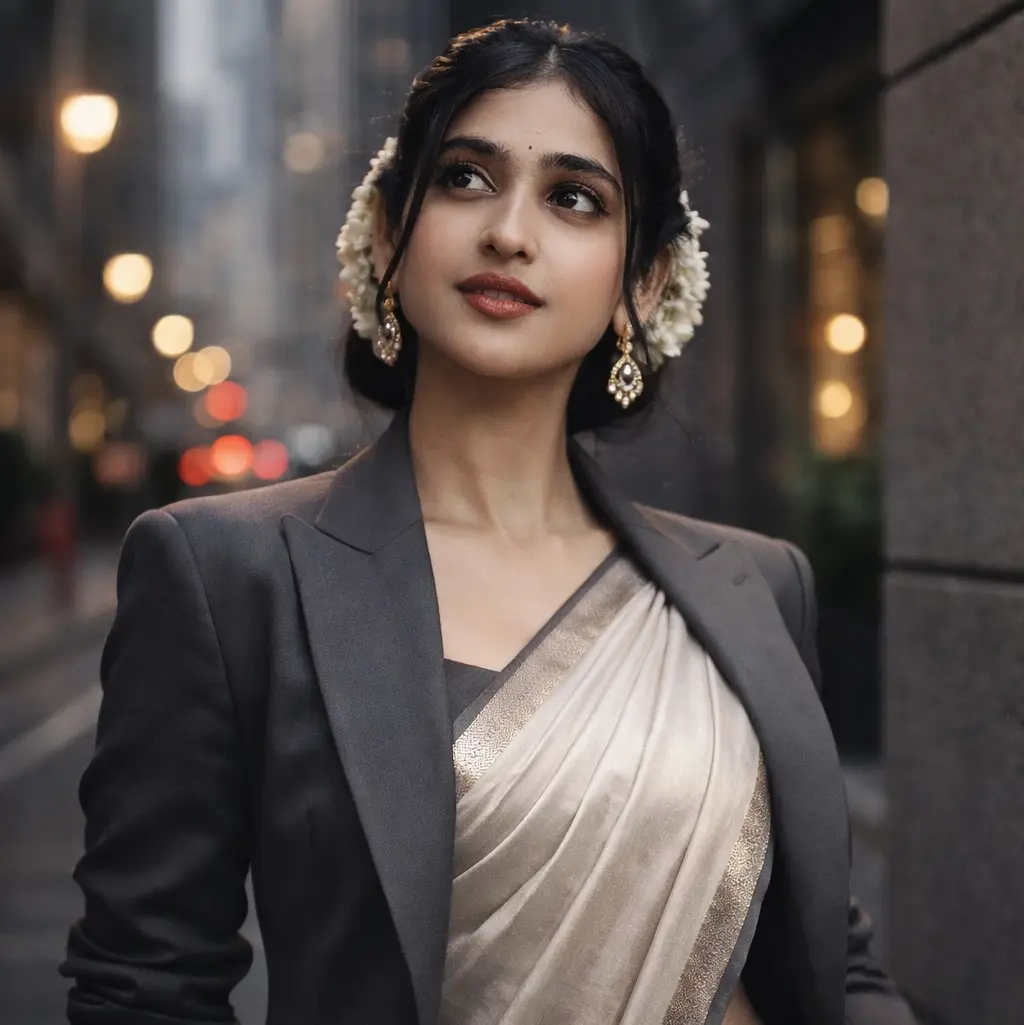 Modern saree with blazer prompt example