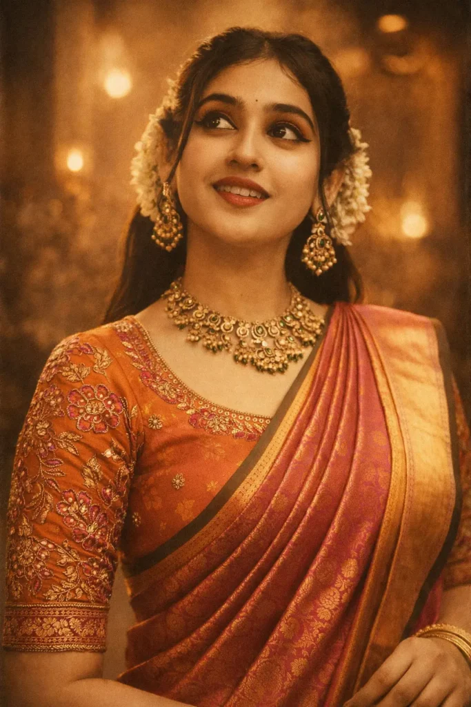 Vintage Bollywood saree prompt example