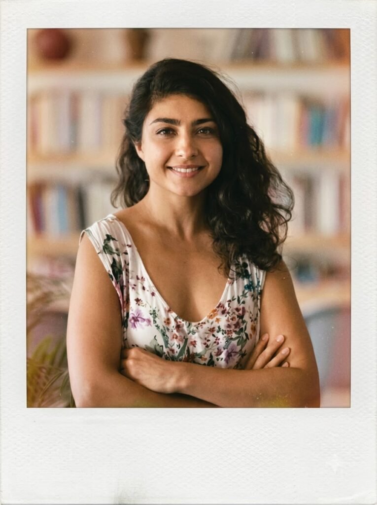 Polaroid-style photo with blank caption space on the white border