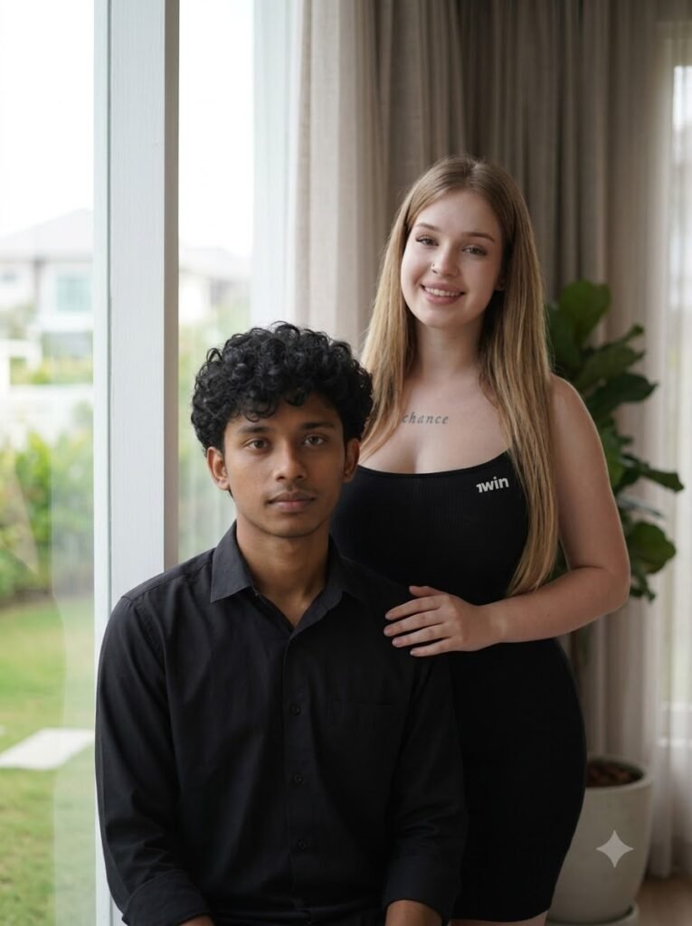 Couple posing near a window in soft diffused daylight