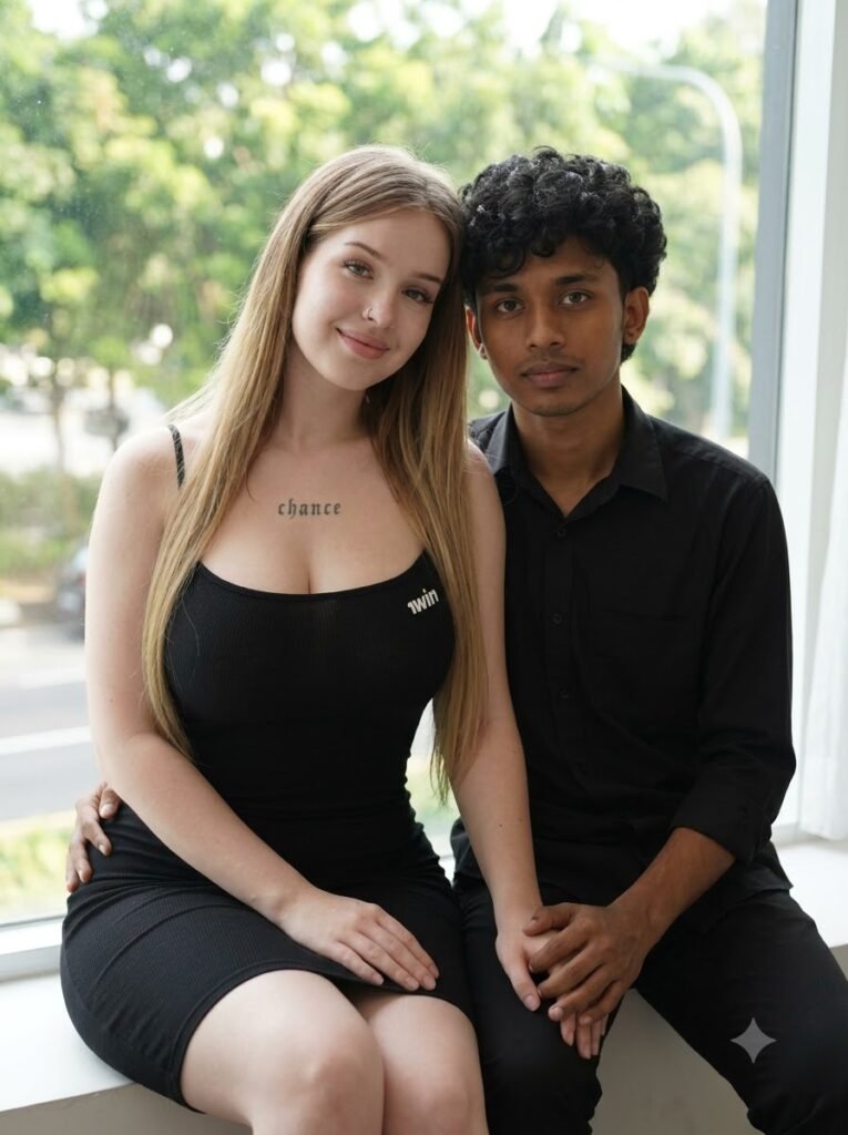 Couple seated together by a window in soft natural light