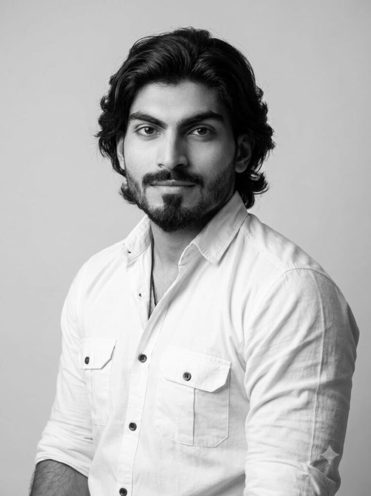 Black-and-white profile picture on a light gray background